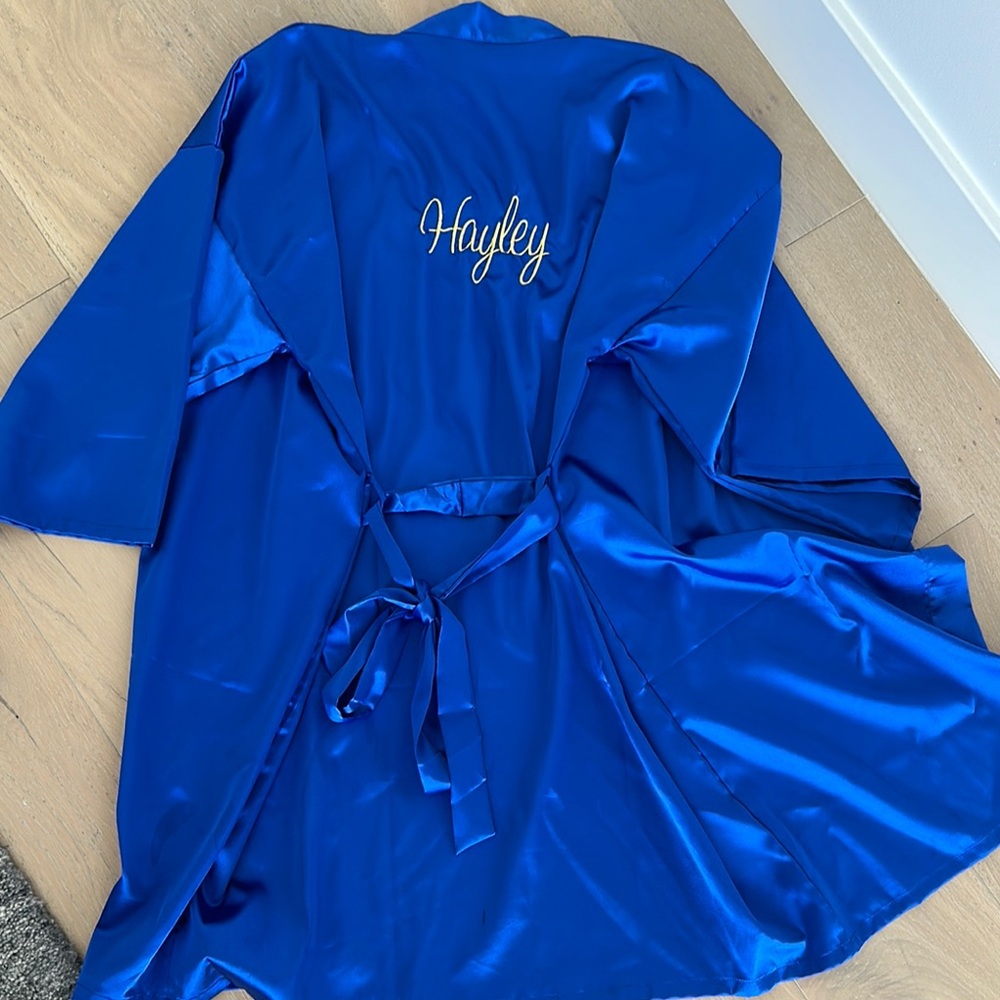 Blue Satin Kimono Robe HAYLEY